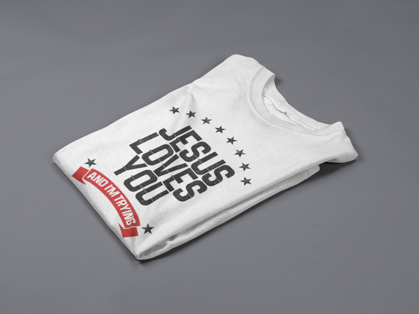 Jesus Loves You And I'm Trying Mens Tee - White