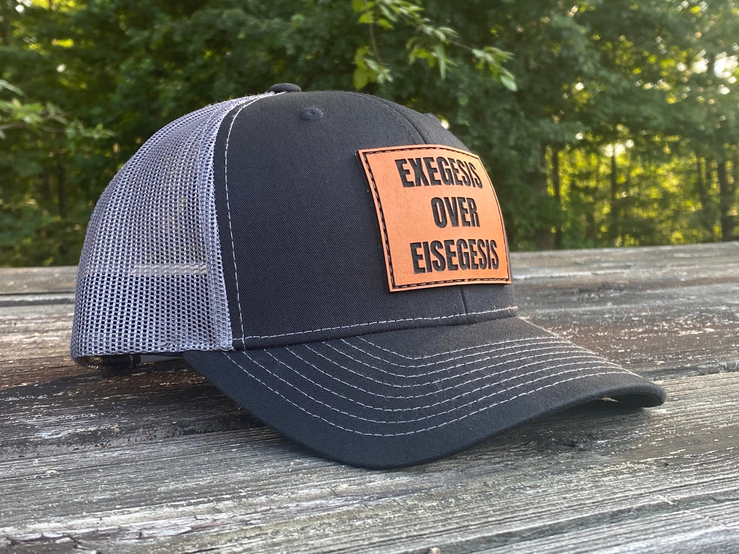 Exegesis Over Eisegesis - Snapback Leather Patch Trucker Cap