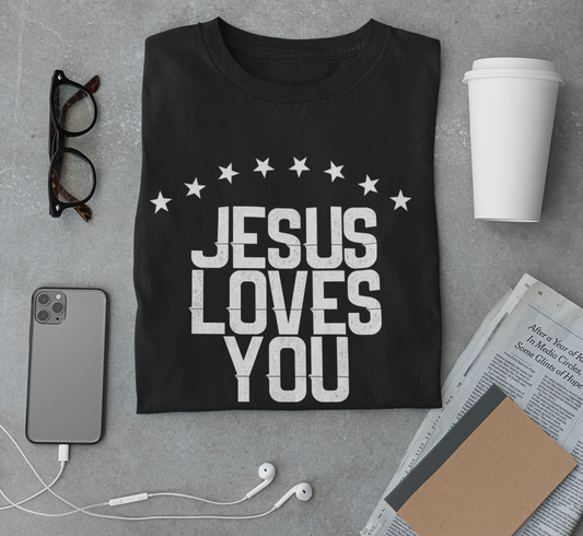 Jesus Loves You And I'm Trying Mens Tee - Black